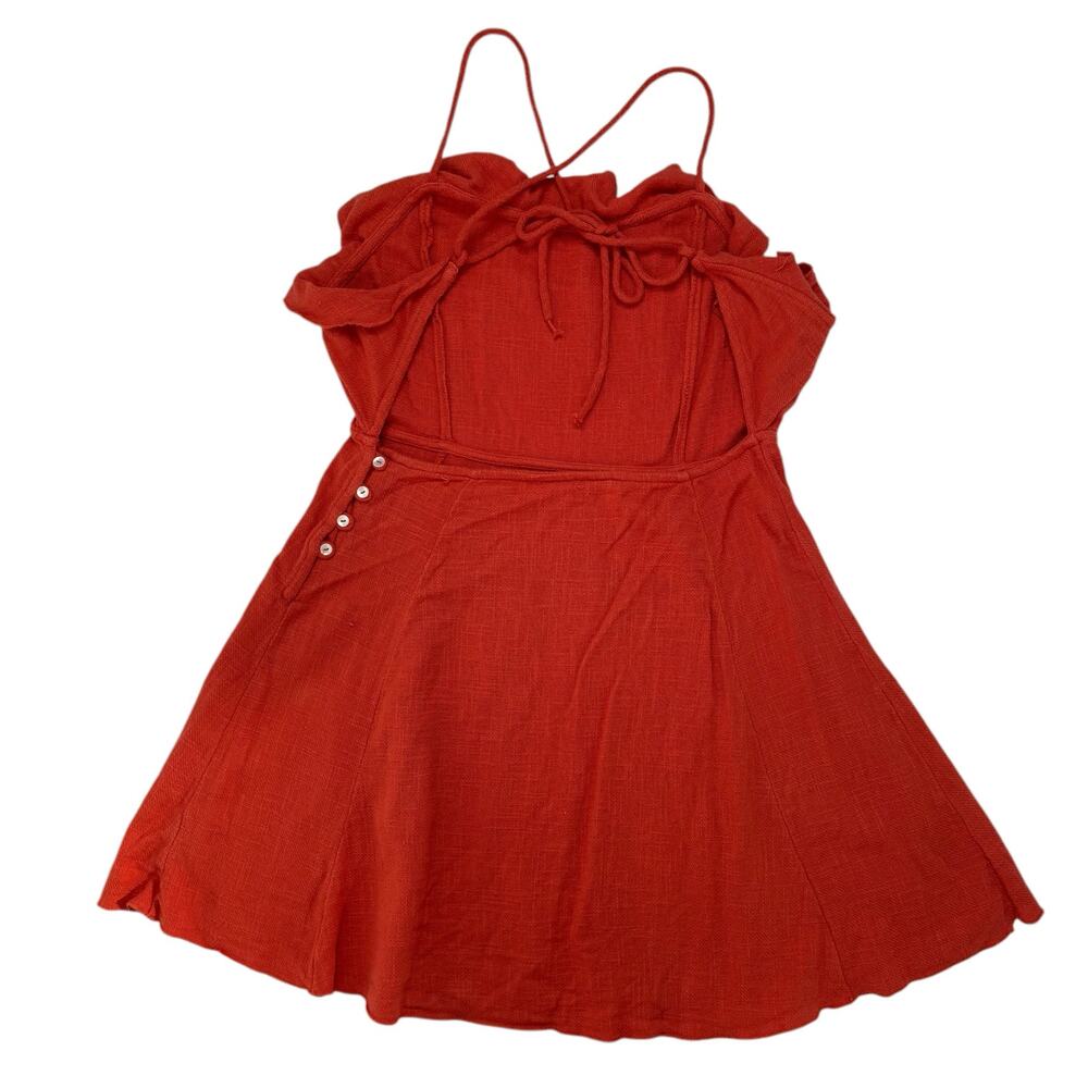 FREE PEOPLE Orange More Than Gauze Cotton Tie-Back Halter Mini Dress Size Large - Picture 5 of 13